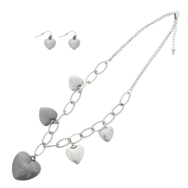 Antique Silver Multiple Hearts Necklace and Earrings Set