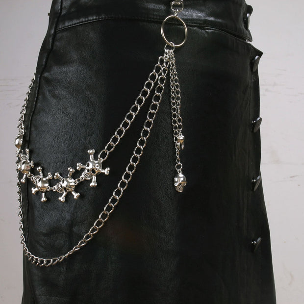 Multi Skull & Crossbone Double Hipchain with Skull & Fang Attachments