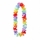Colorful flower leis on a white background