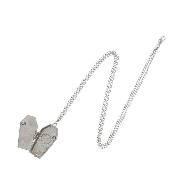 Open Coffin Chain Necklace with Bat & Cross Emblems