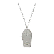 Open Coffin Chain Necklace with Bat & Cross Emblems
