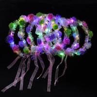 Light Up Tinsel & Rose Hair Garland with Ribbons Wreaths