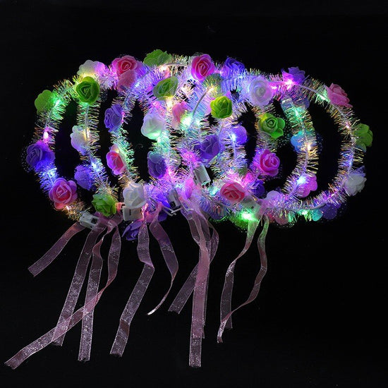 Light Up Tinsel & Rose Hair Garland with Ribbons Wreaths
