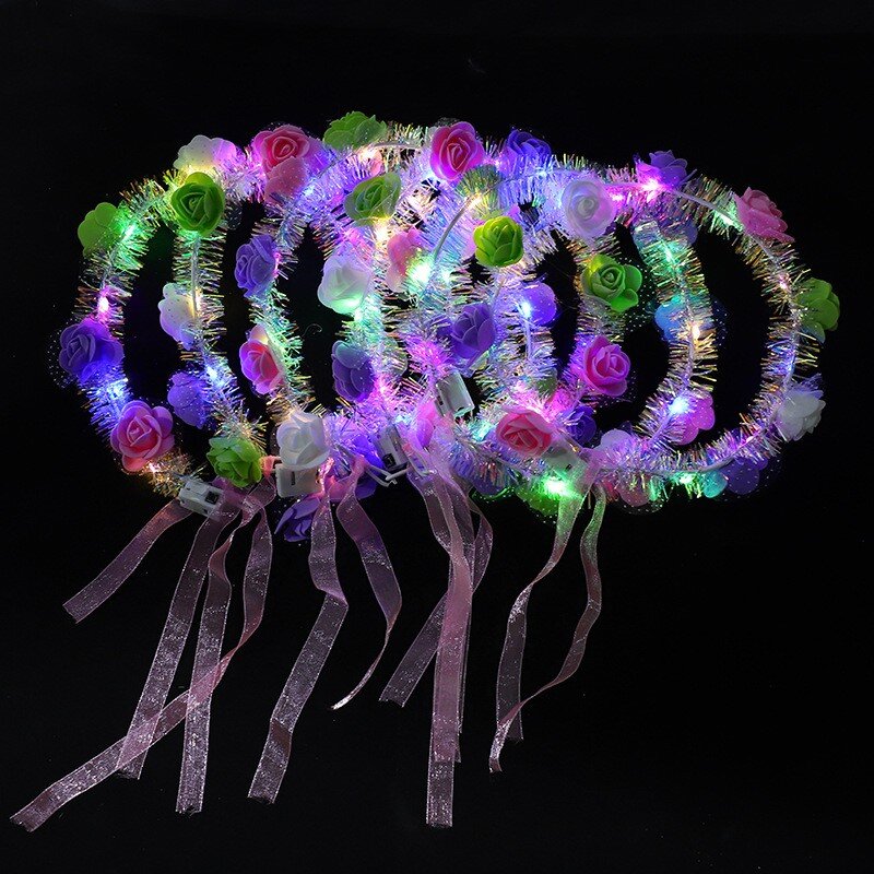 Light Up Tinsel & Rose Hair Garland with Ribbons Wreaths