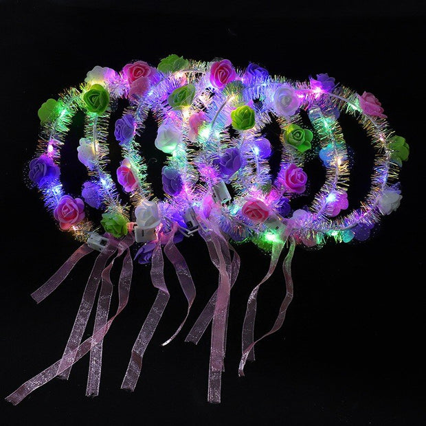 Light Up Flashing Tinsel & Rose Hair Garland with Ribbons