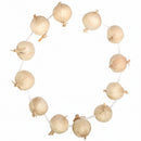 Decorative string of beige paper lanterns on a white background