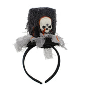 Halloween Top Hat Fascinator with Cobwebs, Blood Effect & Large Plastic Skull