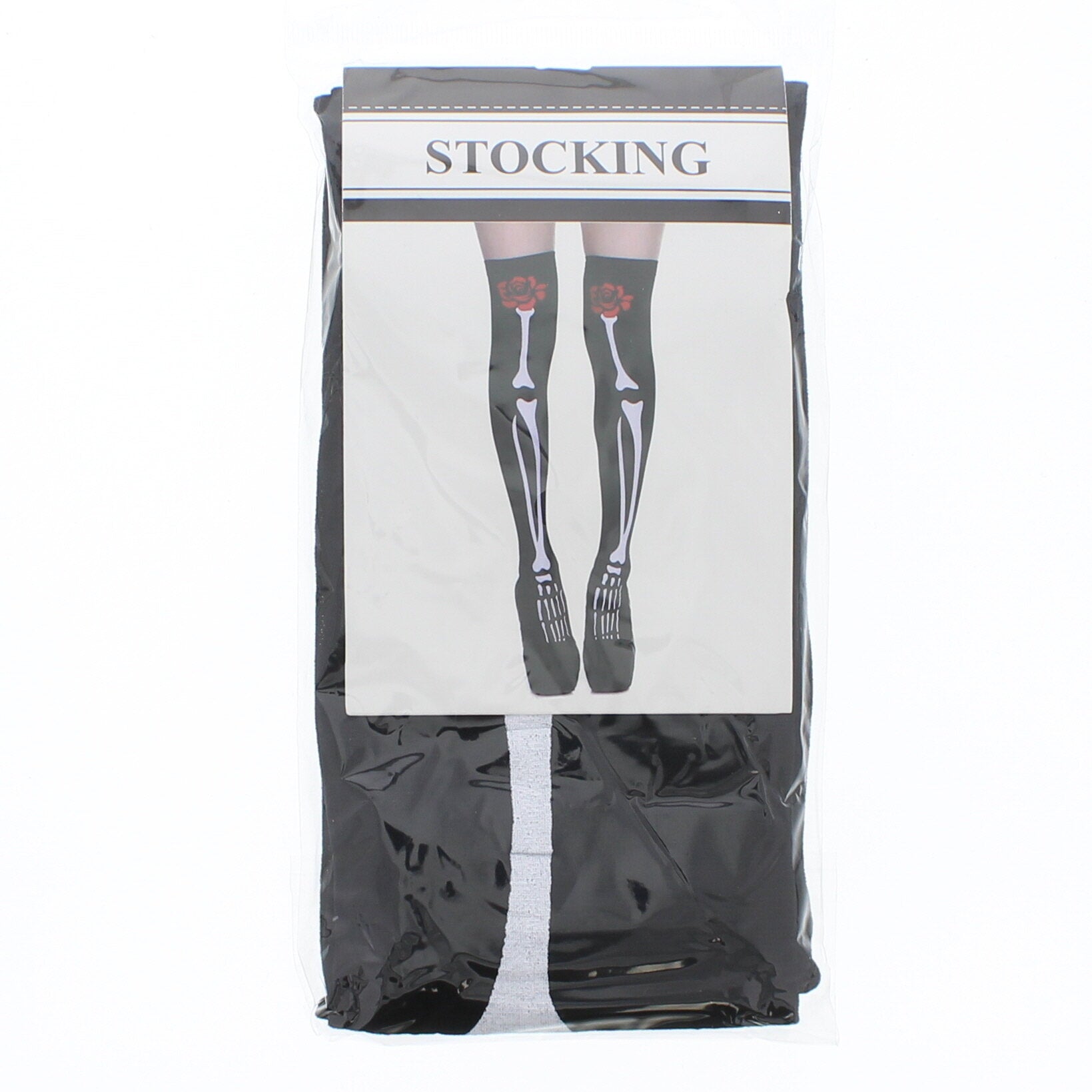 Gothic Thigh High Skeletal Rose Stockings
