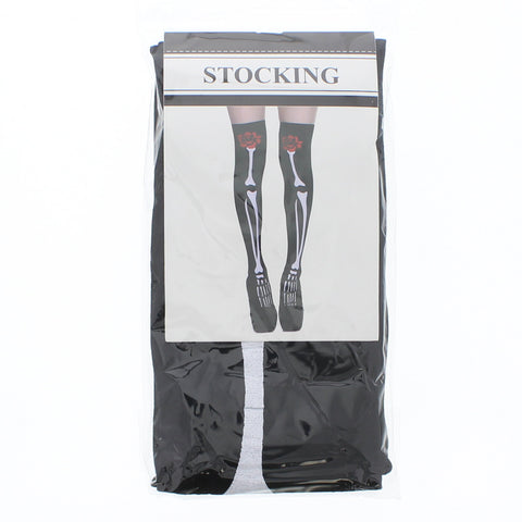 Gothic Thigh High Skeleton Stockings with Roses