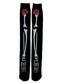 Gothic Thigh High Skeletal Rose Stockings
