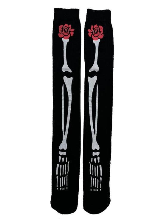 Gothic Thigh High Skeletal Rose Stockings