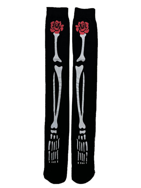 Gothic Thigh High Skeleton Stockings with Roses