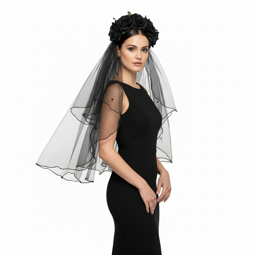 Halloween Black Rose Headband & Veil