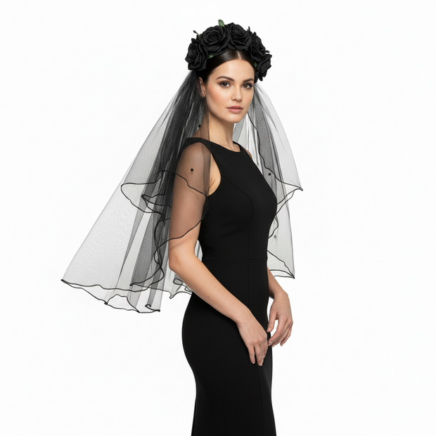 Halloween Black Rose Headband & Veil