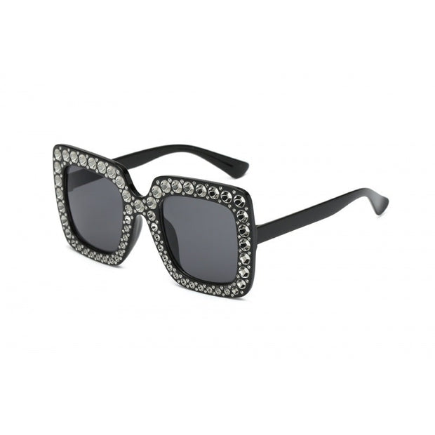 Oversized Square Sunglasses with Diamante Crystal Stones