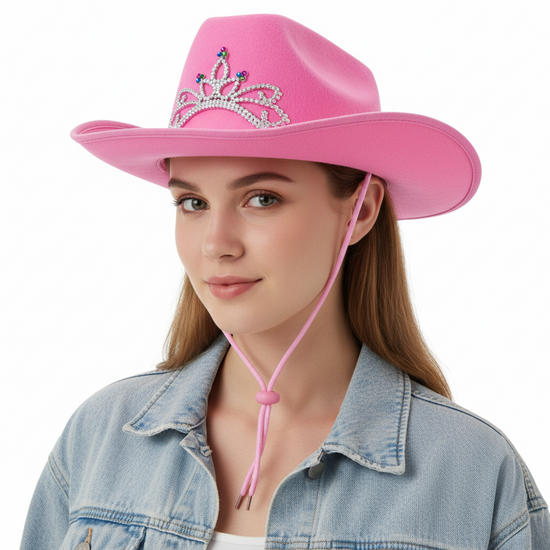 Baby Pink Cowboy Hat with Tiara