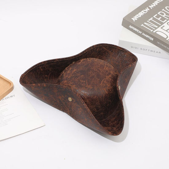 Ancient Distressed Leather Look Tricorn Pirate Hat