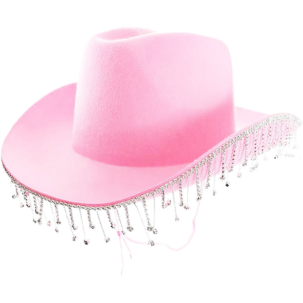 Luxury Cowboy Hat with Dangling Chain Diamante Stones