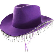 Luxury Cowboy Hat with Dangling Chain Diamante Stones