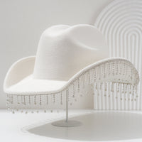 Luxury Cowboy Hat with Dangling Chain Diamante Stones