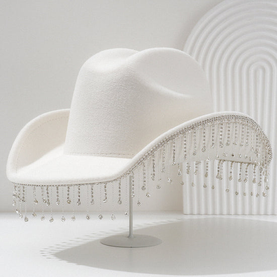 Luxury Cowboy Hat with Dangling Chain Diamante Stones