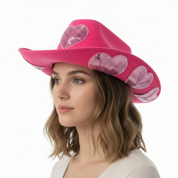 Sequinned Heart Cowboy Hat