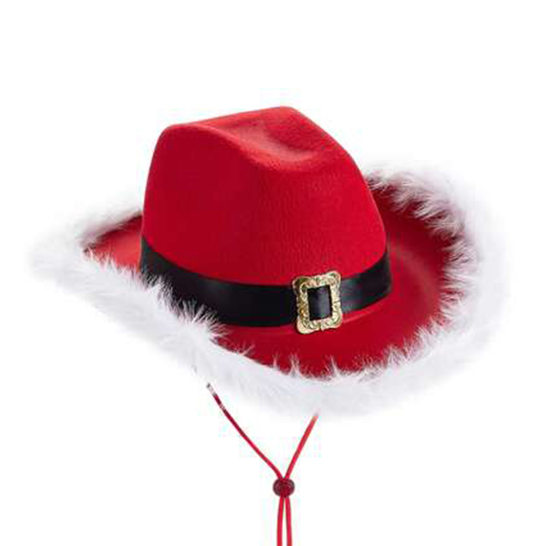 Red Santa Fur Trim Festive Cowboy Hat