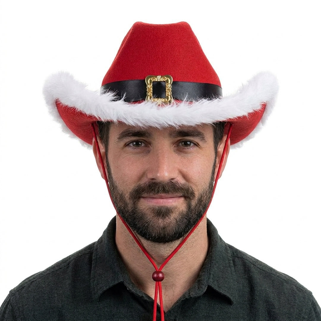 Red Santa Fur Trim Festive Cowboy Hat