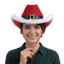Red Santa Fur Trim Festive Cowboy Hat