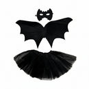 A set including black bat wings, a tutu, and a mask for a fancy dress costume.