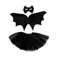 A set including black bat wings, a tutu, and a mask for a fancy dress costume.