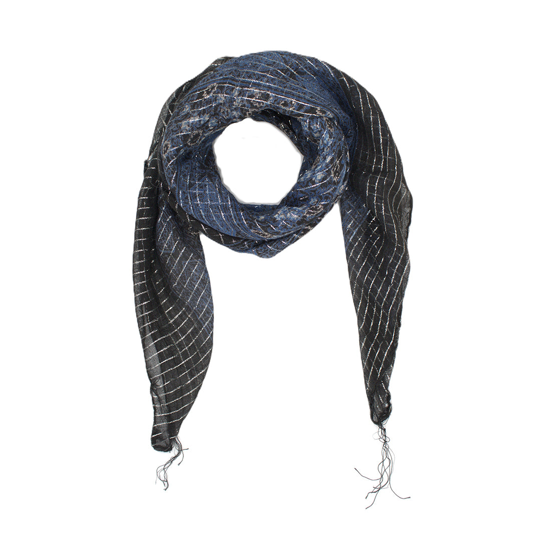 Lightweight Floral Print Square Scarf with Metallic Stripes