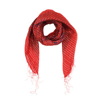 Lightweight Floral Print Square Scarf with Metallic Stripes
