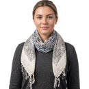 Lightweight Floral Print Square Scarf with Metallic Stripes