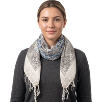 Lightweight Floral Print Square Scarf with Metallic Stripes