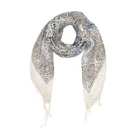 Lightweight Floral Print Square Scarf with Metallic Stripes