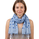 Lightweight Star Print Square Scarf with Metallic Stripes