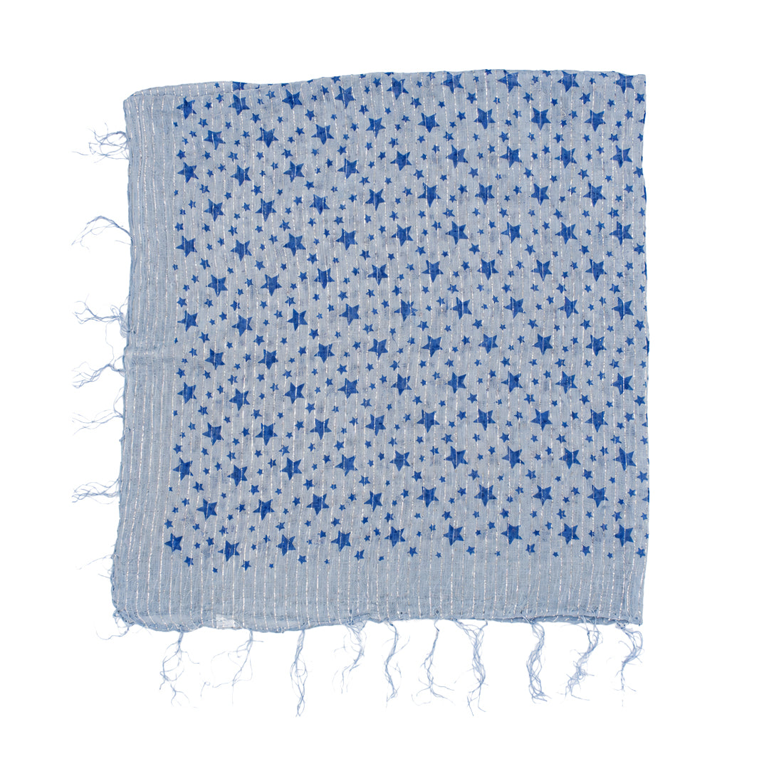 Lightweight Star Print Square Scarf with Metallic Stripes