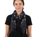 Lightweight Star Print Square Scarf with Metallic Stripes
