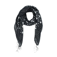 Lightweight Star Print Square Scarf with Metallic Stripes
