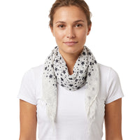 Lightweight Star Print Square Scarf with Metallic Stripes