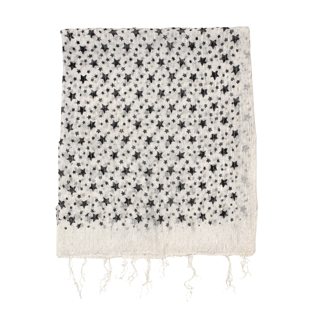 Lightweight Star Print Square Scarf with Metallic Stripes