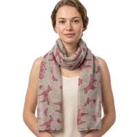Grey & Burgundy Donkey & Crown Print Scarf