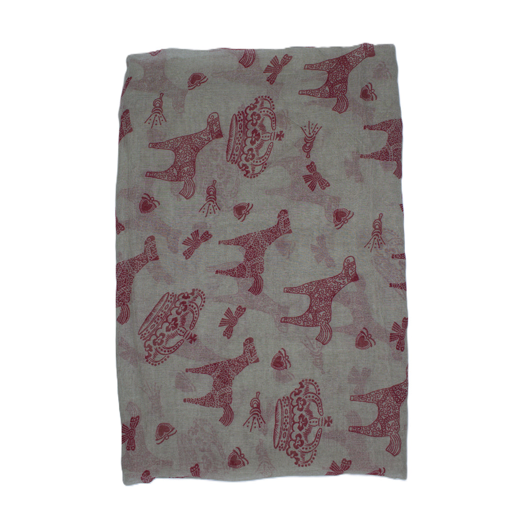 Grey & Burgundy Donkey & Crown Print Scarf