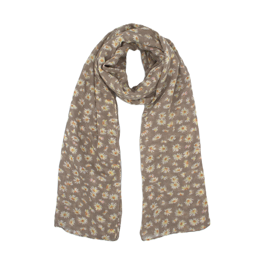 Black Daisy Floral Print Scarf