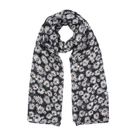 Black Daisy Floral Print Scarf
