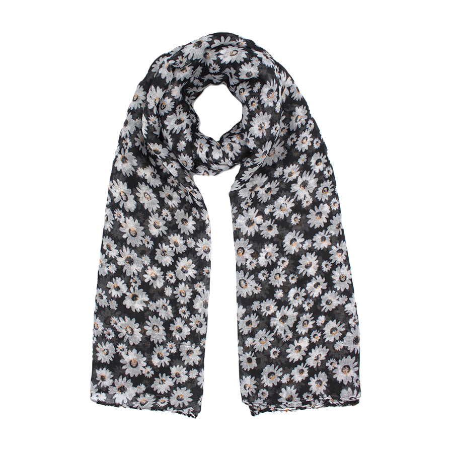 Black Daisy Floral Print Scarf