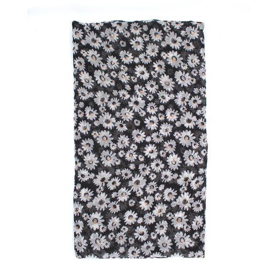 Black Daisy Floral Print Scarf