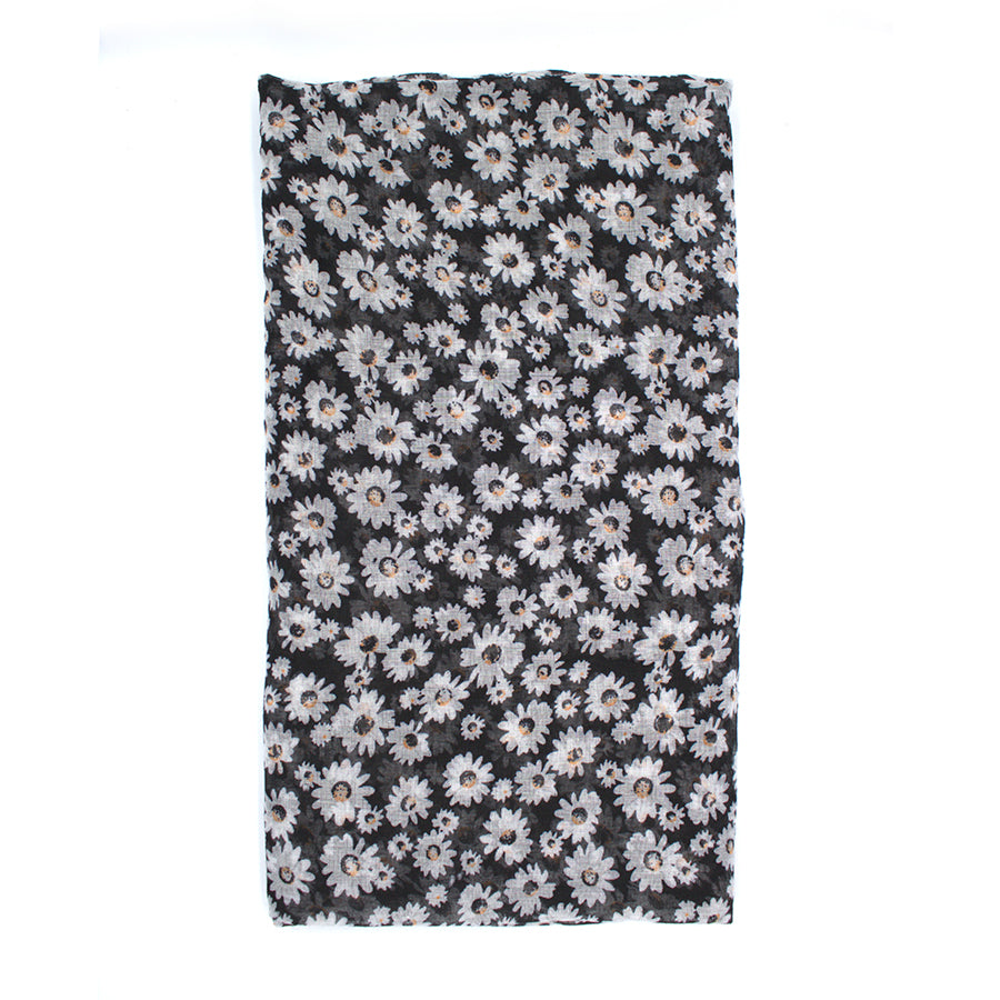 Black Daisy Floral Print Scarf