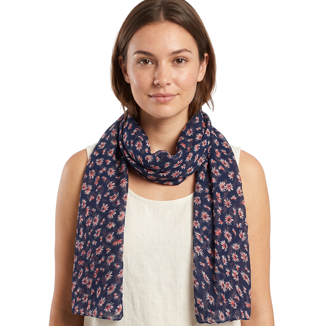 Black Daisy Floral Print Scarf